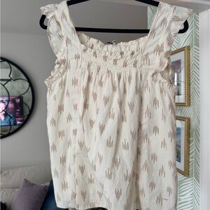 Madewell Cream Tank with Tan Geometric Print and Ruffle Straps